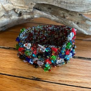 Vintage Beaded Cuff Bracelet, Handmade, 70s 80s 90s Bohemian